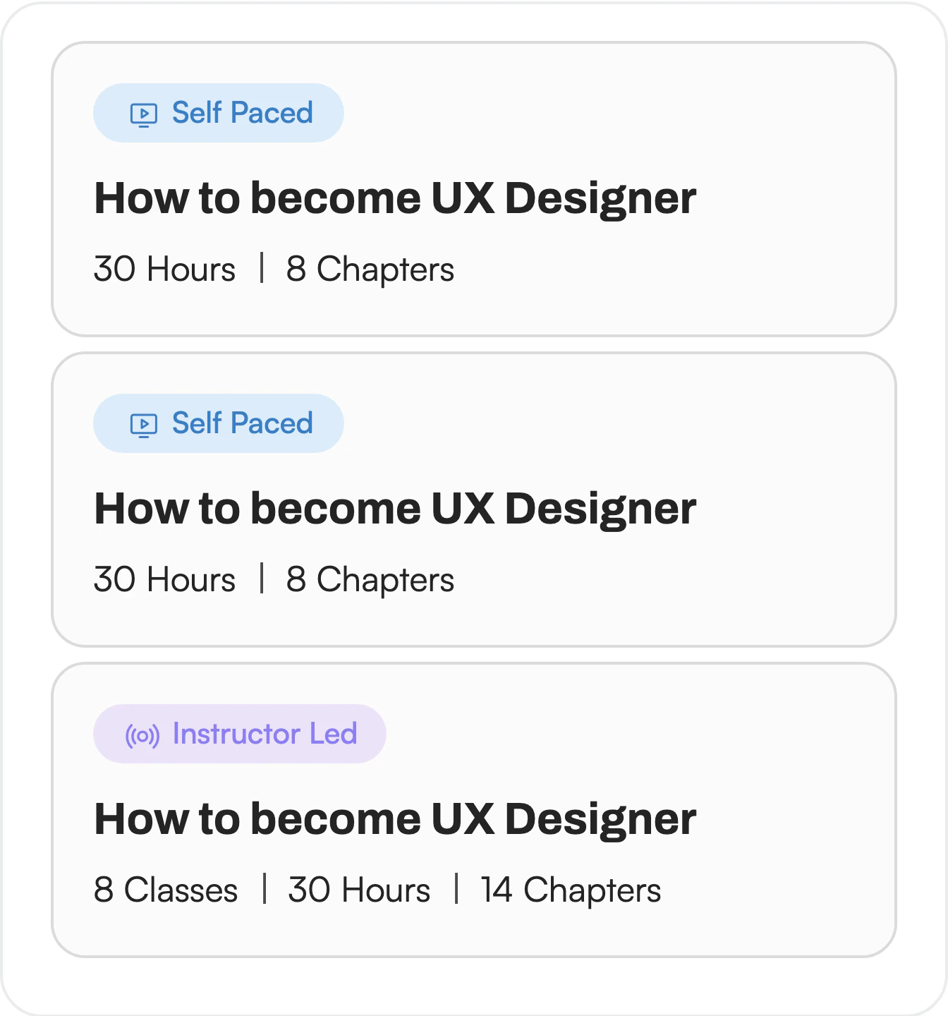 Self-paced and instructor-led course cards