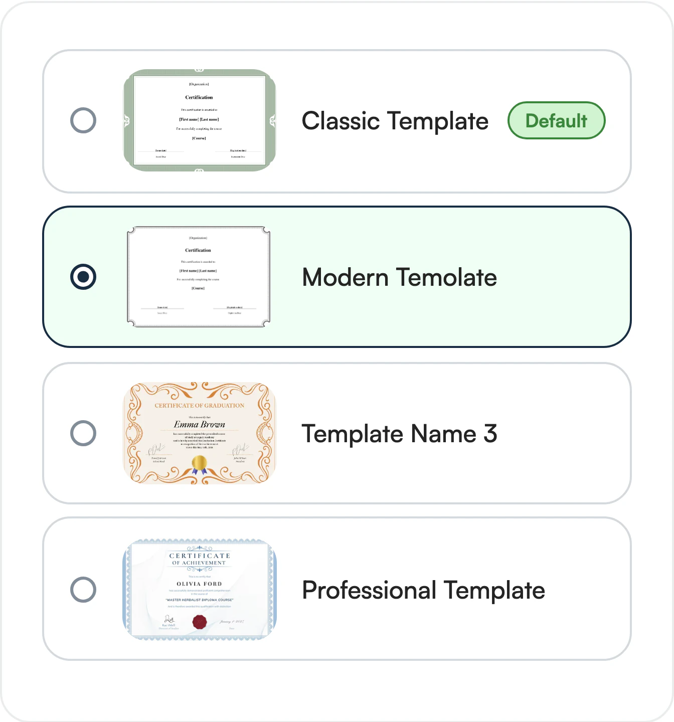 Certificate template picker