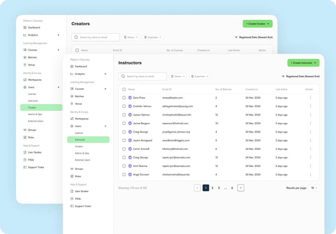Product mockup: Centralized Instructor & Creator Operations
