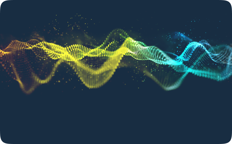 Yellow and blue particle waves on a deep steel-blue background