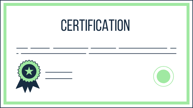 Illustrated certification document with a seal