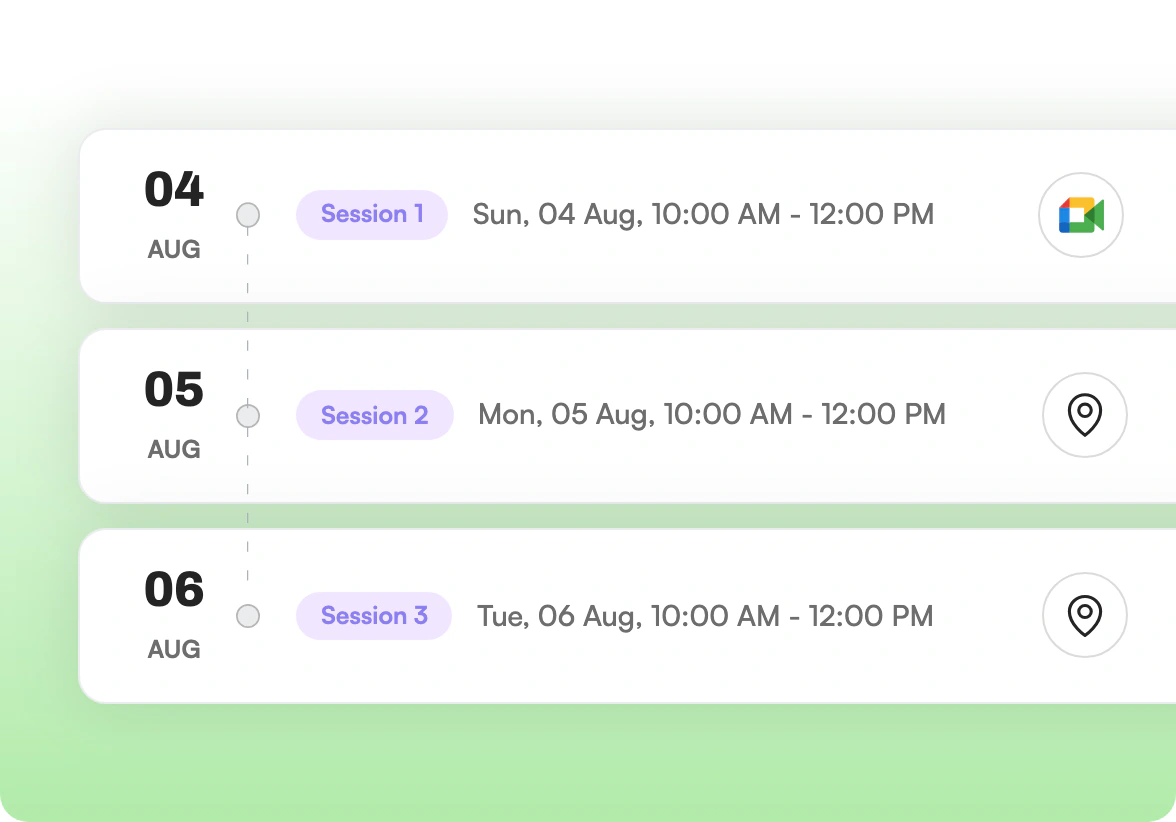 Three scheduled sessions in August with online and in-person locations