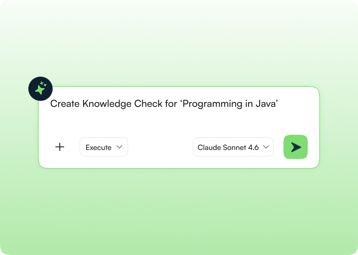 AI prompt composer reading Create Knowledge Check for ‘Programming in Java’